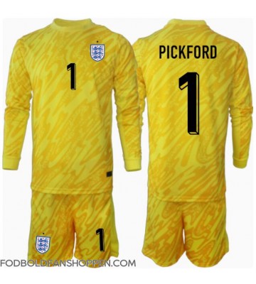 England Jordan Pickford #1 Målmand Udebanetrøje Børn EM 2024 Langærmet (+ Korte bukser)